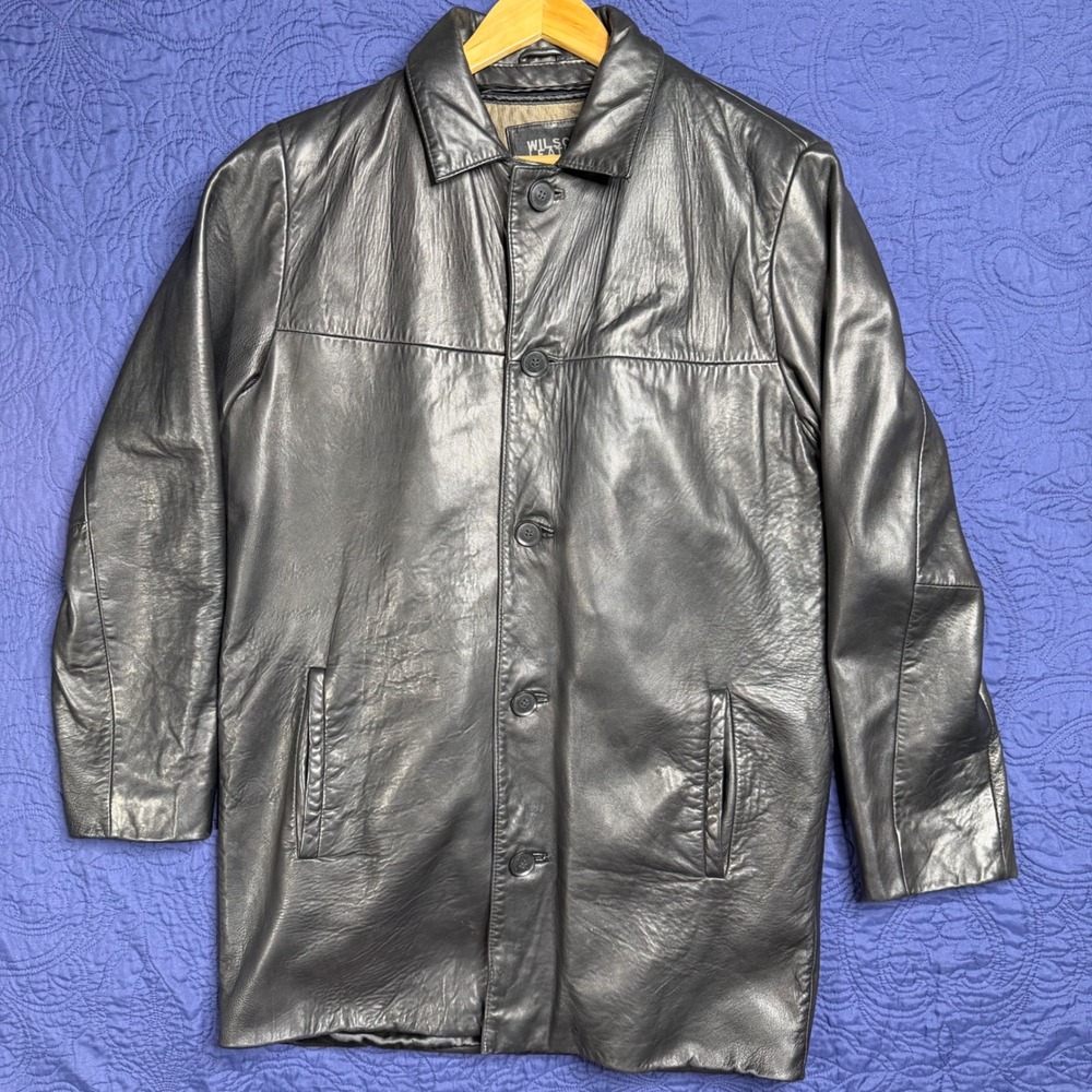 Wilsons Leather Pelle Studio Mens Black Leather Coat Thinsulate Insulated L Read